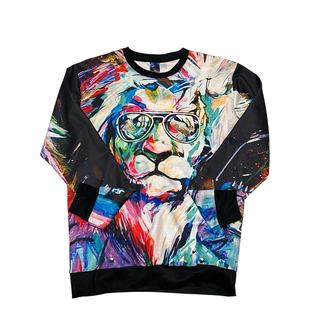 Mr 1991 & Miss Go Inc Rainbow Lion Wearing Glasses Long Sleeve Pullover Size XL